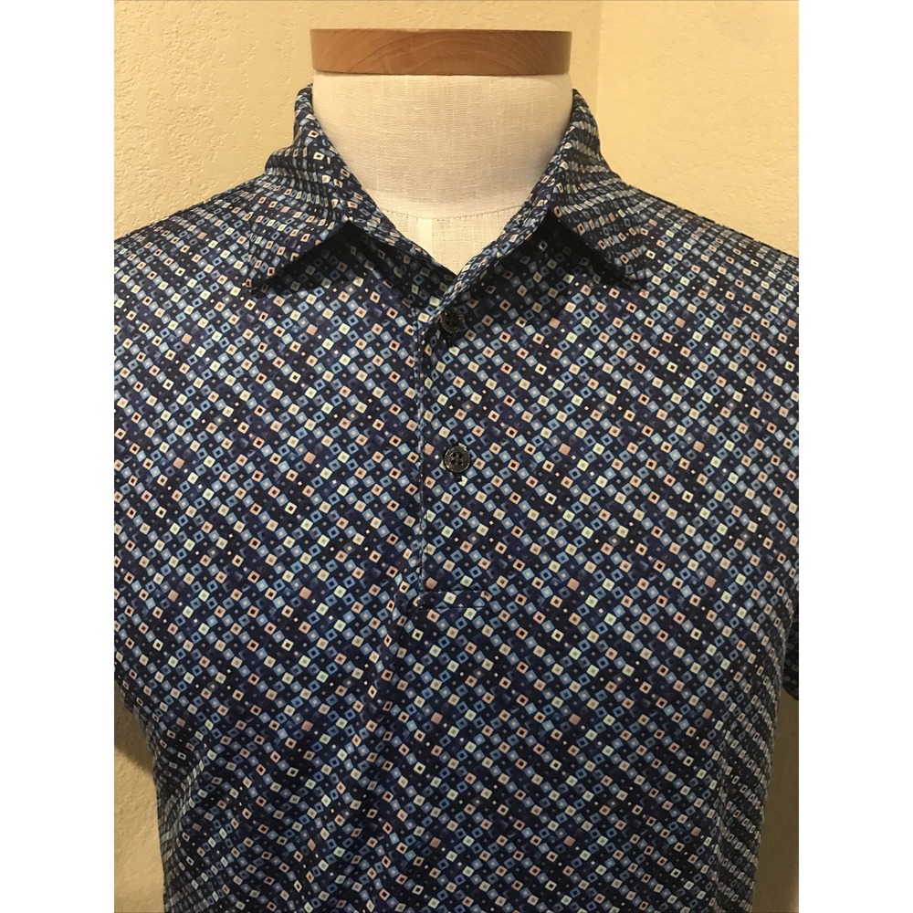 Maelreg Sz S Men Polo Shirt Performance Short Sleeve Blue Polyester Spandex
